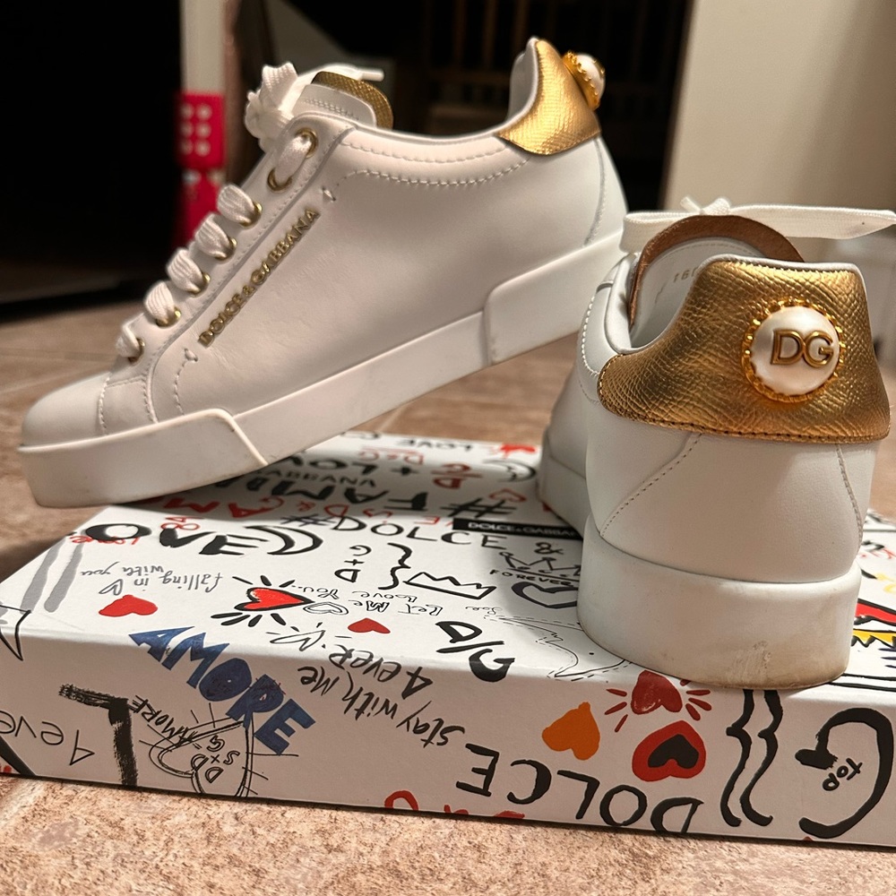 DOLCE & GABBANA Calfskin nappa Portofino sneakers with lettering